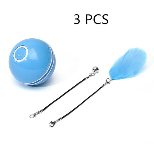 Four colorful LED laser cat balls in white, grey, pink, and blue, shown with a cat playing. - Image 6