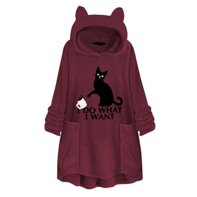 Suéter Reversible de Terciopelo con Capucha y Estampado de Gato - Image 21