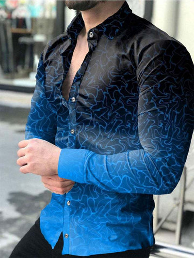 Camisa Manga Larga Estampado 3D Diseño Irregular Ajuste Slim Hombre Moda Urbana - Image 2
