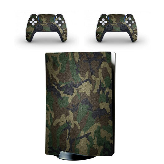 Camouflage full body sticker set for PlayStation 5 optical drive console and two matching DualSense controllers. - Image 12
