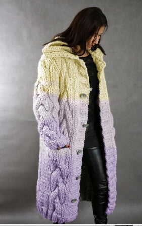 Cardigan Tejido Suelto con Capucha Largo hasta la Rodilla para Otoño e Invierno