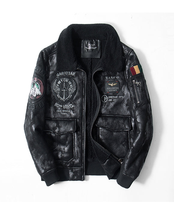 Chaqueta Vuelo Retro Americana con Cuello Solapa y Forro de Terciopelo