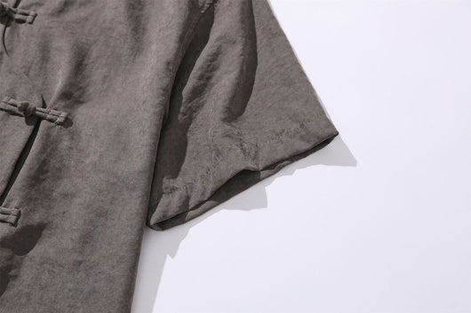 Camisa Corta Estilo Chino Tradicional con Botones de Rana para Hombre - Image 24