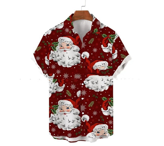 Camisa Estampada de Cuello Solapa para Hombre - Manga Corta Ideal para Festividades - Image 14