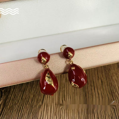 Aretes Vintage Rojo Vino con Gota de Esmalte para Año Nuevo - Image 6