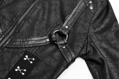 Chaqueta Punk Cuero Agrietado con Tejido - Estilo Rocker - Image 15