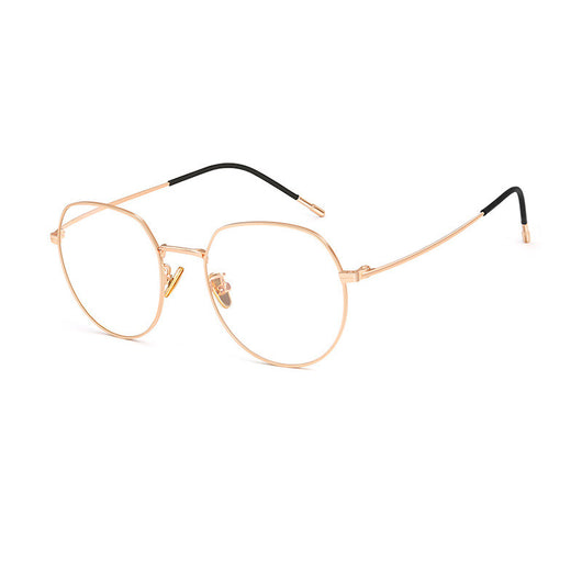 Silver metal anti-blue light glasses with rounded hexagonal clear lenses and black temple tips on a white background. - Image 9