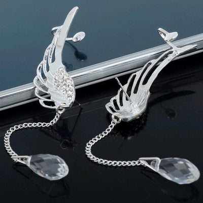 Aretes Alas de Ángel en Cristal Plateado