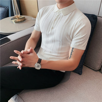 Polo Tejido de Manga Corta para Hombre con Textura y Elasticidad - Image 10