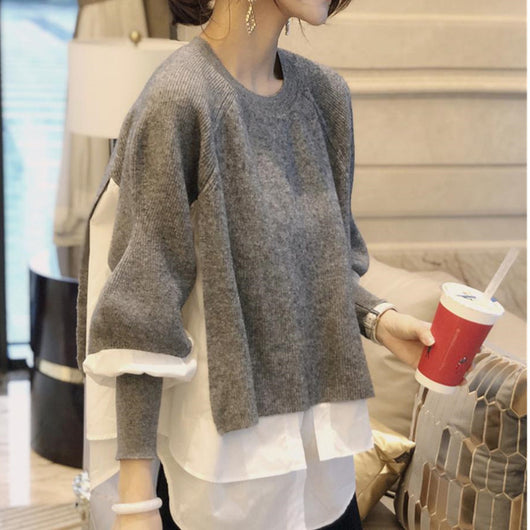 Suéter Mujer Otoño Invierno Estilo Europeo Falsa Dos Piezas Tejido Premium - Image 4