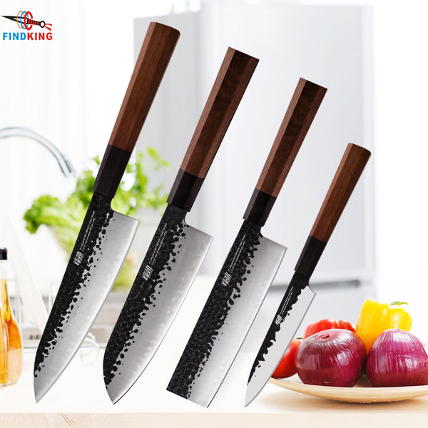 Set de 4 Cuchillos Japoneses Profesionales Nakiri y Santoku con Mango Octagonal