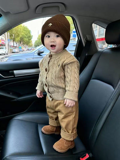 Suéter Tejido Grueso Estilo Coreano para Niño Otoño-Invierno en Khaki con Bordado - Image 10