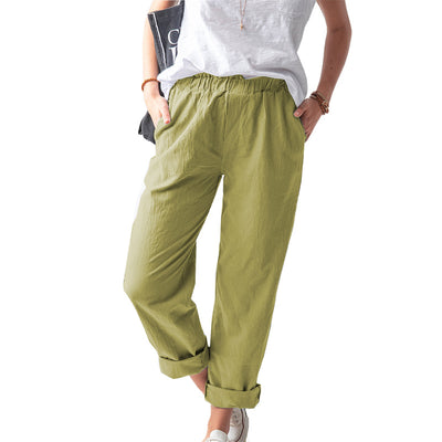Pantalón Recto de Talle Alto Elástico en Colores Lisos - Image 9