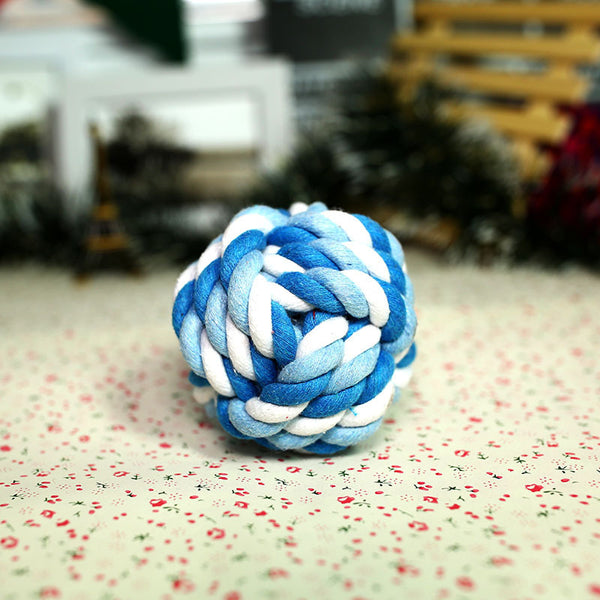 Pink and white braided cotton rope ball pet toy for dogs, designed for chewing and play. - Image 9