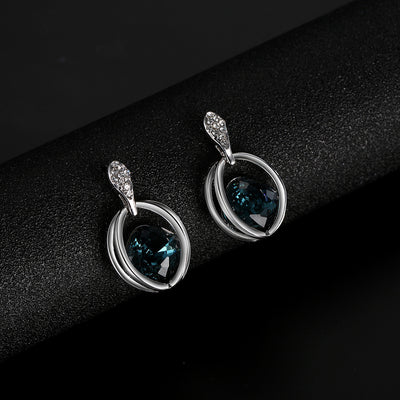 Silver-tone necklace and drop earrings set with blue cushion-cut crystals and clear accents, ideal for bridal wear. - Image 10