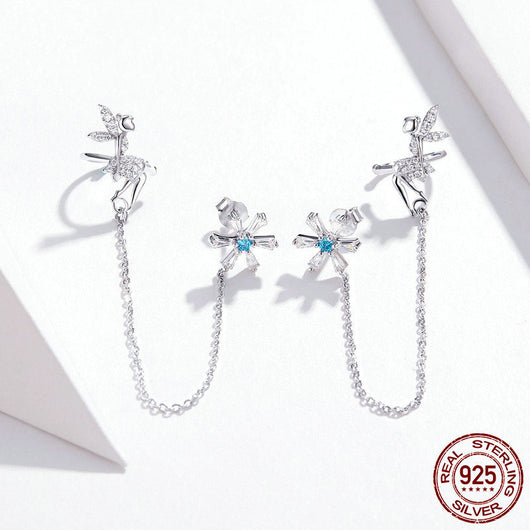 Aretes de Plata Esterlina con Diseño de Hada y Borla Delicada - Image 5