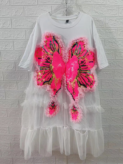 Vestido Camiseta Patchwork Mesh Mujer - Image 9