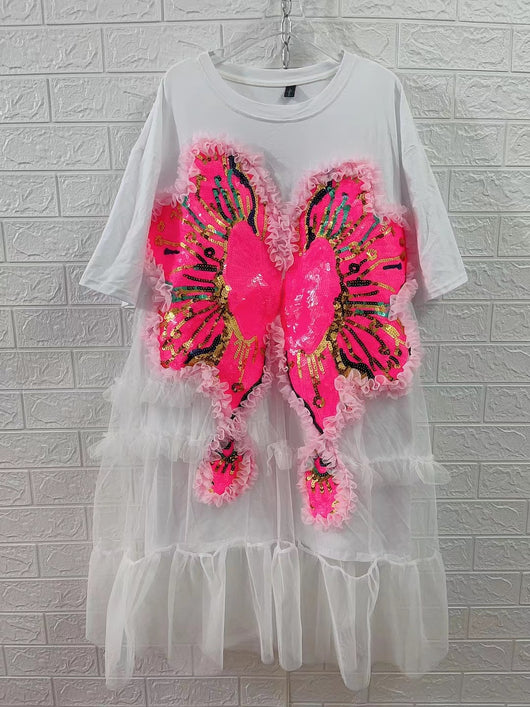Vestido Camiseta Patchwork Mesh Mujer - Image 9