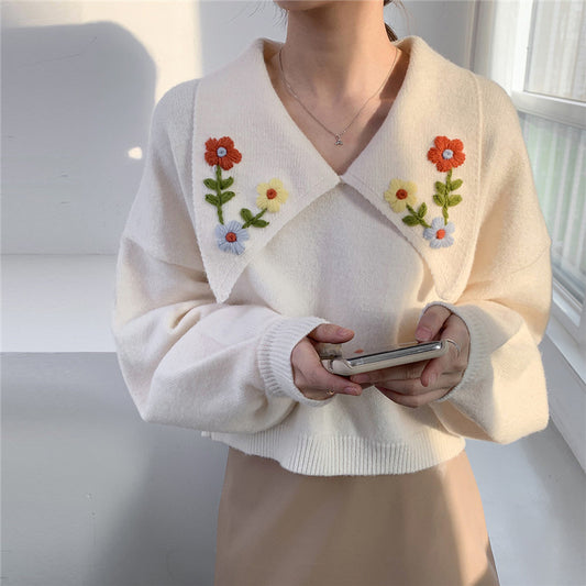 Suéter Bordado Floral Holgado para Mujer
