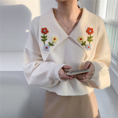 Suéter Bordado Floral Holgado para Mujer
