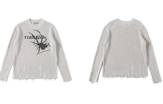 Suéter Holgado con Estampado Araña y Detalles Rotos - Image 12