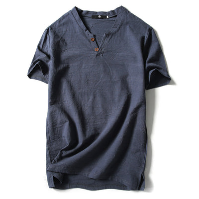 Camiseta de Lino Manga Corta Color Sólido - Image 8