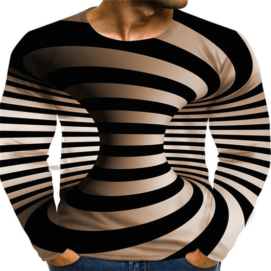 Camiseta Manga Larga Estampado Ilusión Óptica Casual para Hombre - Image 12