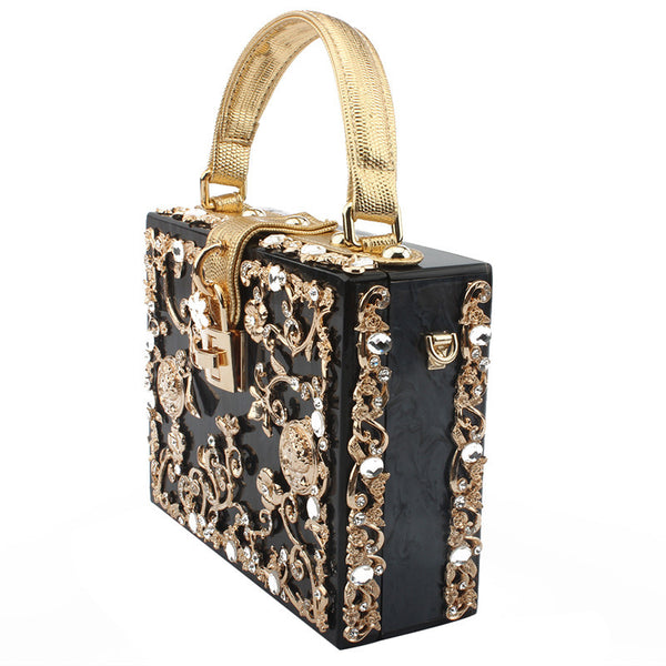 Bolso Cuadrado Portátil con Diamantes Incrustados - Image 3