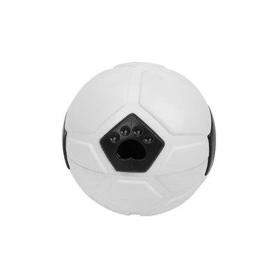 White and black dog toy with a soccer ball base and a textured rod for nibbling and teeth grinding. - Image 7