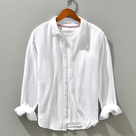 Camisa Manga Larga Algodón Puro Color Sólido para Hombre - Image 2