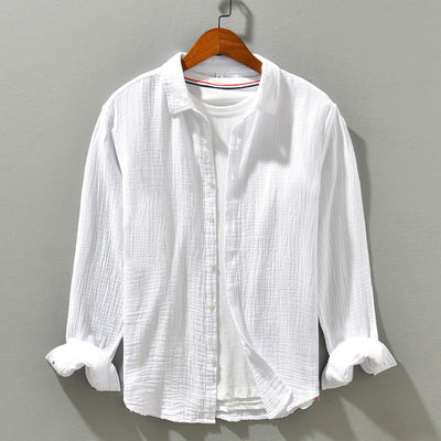 Camisa Manga Larga Algodón Puro Color Sólido para Hombre - Image 2