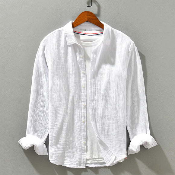 Camisa Manga Larga Algodón Puro Color Sólido para Hombre