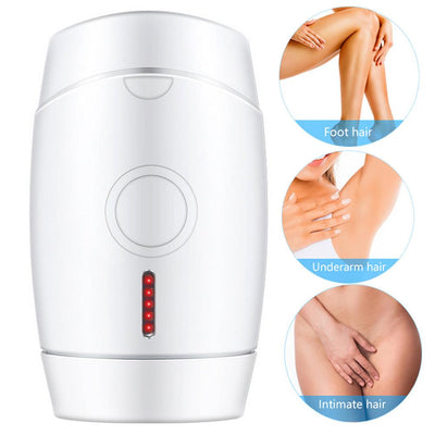 White home laser hair removal instrument with a sleek design, featuring a circular control button and red indicator lights. - Image 6
