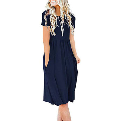 Vestido Holgado de Cuello Redondo y Manga Corta - Image 22