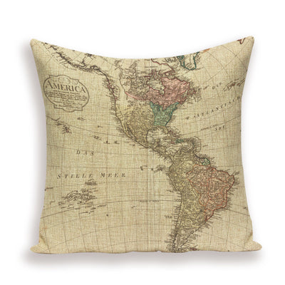 Funda de Almohada Retro con Mapa del Mundo Europeo - Cojín Decorativo Estilo Marroquí en Lino - Image 48
