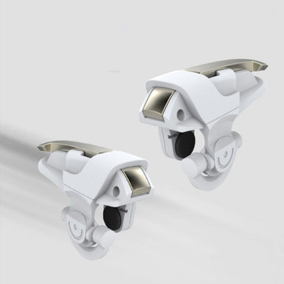 Two white and gold mobile gaming triggers for smartphones, designed to enhance gameplay with auxiliary firing. - Image 3