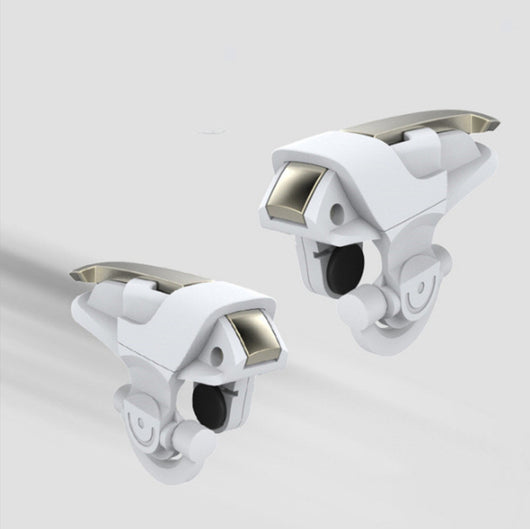 Two white and gold mobile gaming triggers for smartphones, designed to enhance gameplay with auxiliary firing. - Image 3