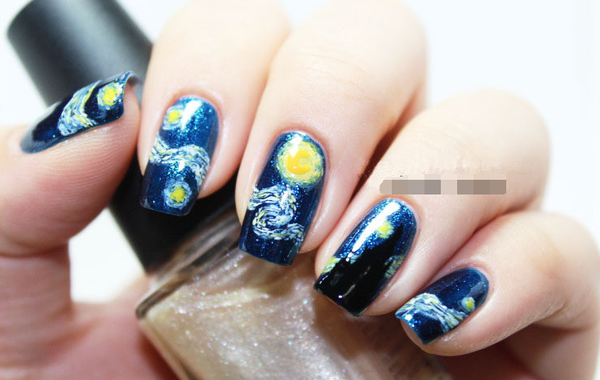 Calcomanías de Manicura Van Gogh Starry Night - 14 Stickers de Uñas con Efecto Fotocurado