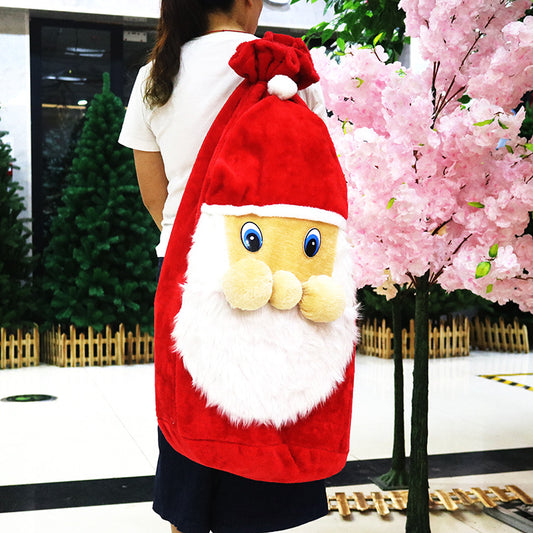 Bolsa de Regalo Navideña con Cara de Papá Noel en Felpa Corta