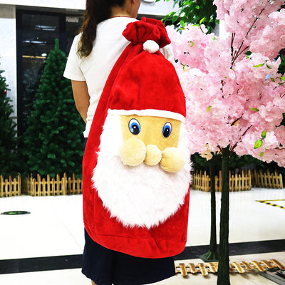 Bolsa de Regalo Navideña con Cara de Papá Noel en Felpa Corta