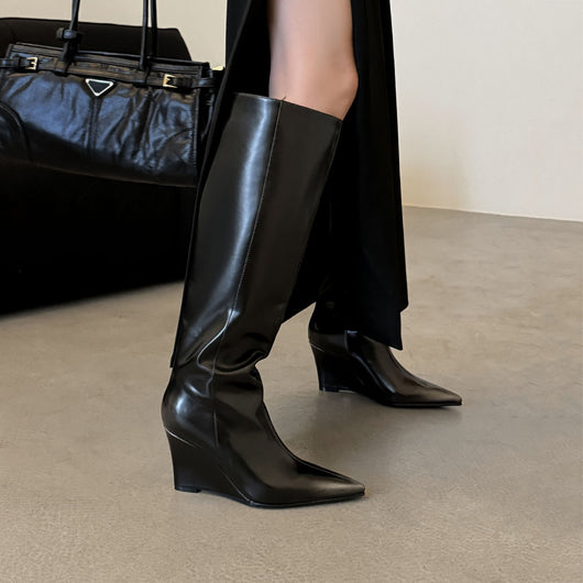 Botas Cuña Temperamento Piel de Vaca Talla Grande - Image 3