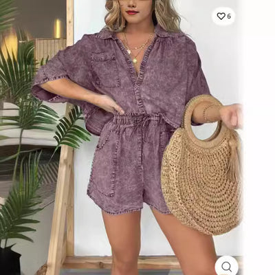 Conjunto de Verano Mujer: Camisa Suelta con Mangas Murciélago y Short con Cordón - Image 6