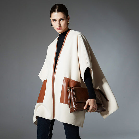 Chal Cruzado de Cuero Crema para Otoño e Invierno