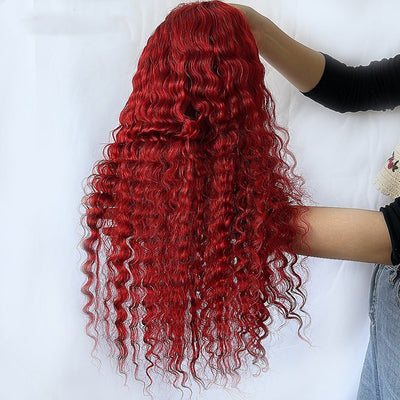 Peluca de Cabello Humano Ondas Profundas Rojo Intenso - Image 4