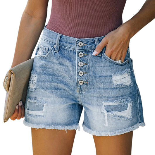 Shorts de Mezclilla Elásticos para Mujer con Detalles Rotos - Image 12