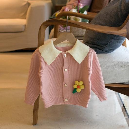 Cardigan Infantil con Cuello de Solapa y Flores - Image 5