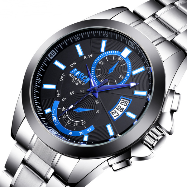 Reloj Deportivo de Acero con Calendario y Esfera Grande Resistente al Agua