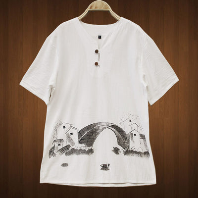 Camisa Casual Hombre Algodón y Lino con Estampado Paisaje - Image 2