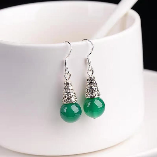 Aretes de Plata Elegantes con Ágata Verde Calcedonia para Mujer - Image 11