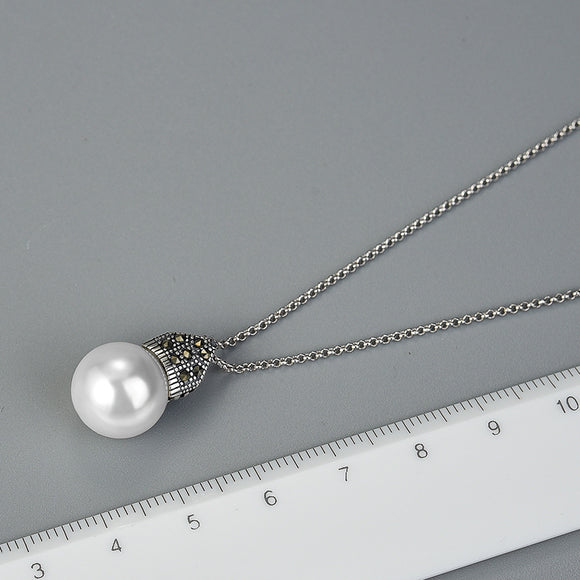 Collar de Plata Esterlina S925 con Perlas de Concha Negra para Mujer